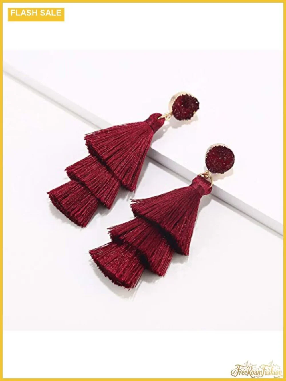Tiered Tassel Earrings with Druzy Stud Gold Plated Women's Jewelry